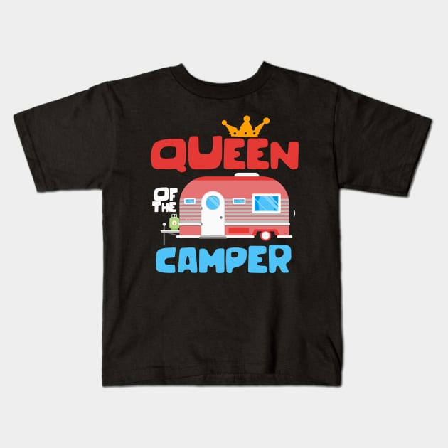 Womens Camping Gift Print Queen Of The Camper Print Kids T-Shirt by Linco